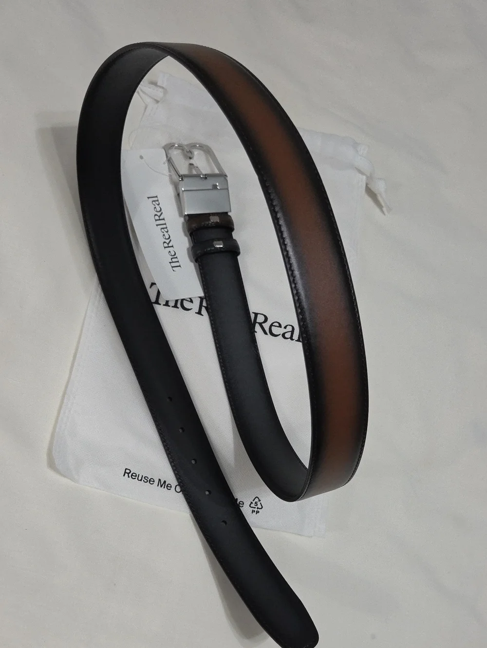 Berluti Reversible Brown & Black Leather Belt Silver Buckle